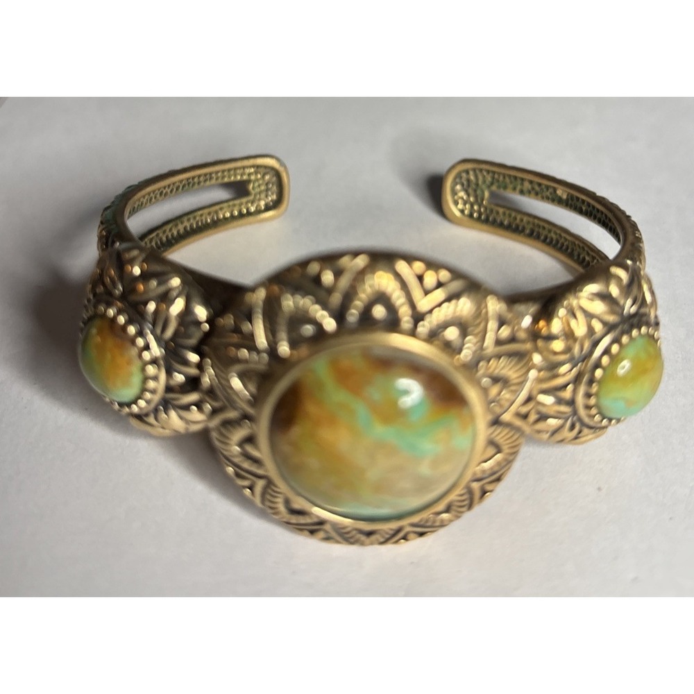 Studio Barse Thailand Trifecta Turquoise Golden Bronze Cuff Bracelet 2.25"